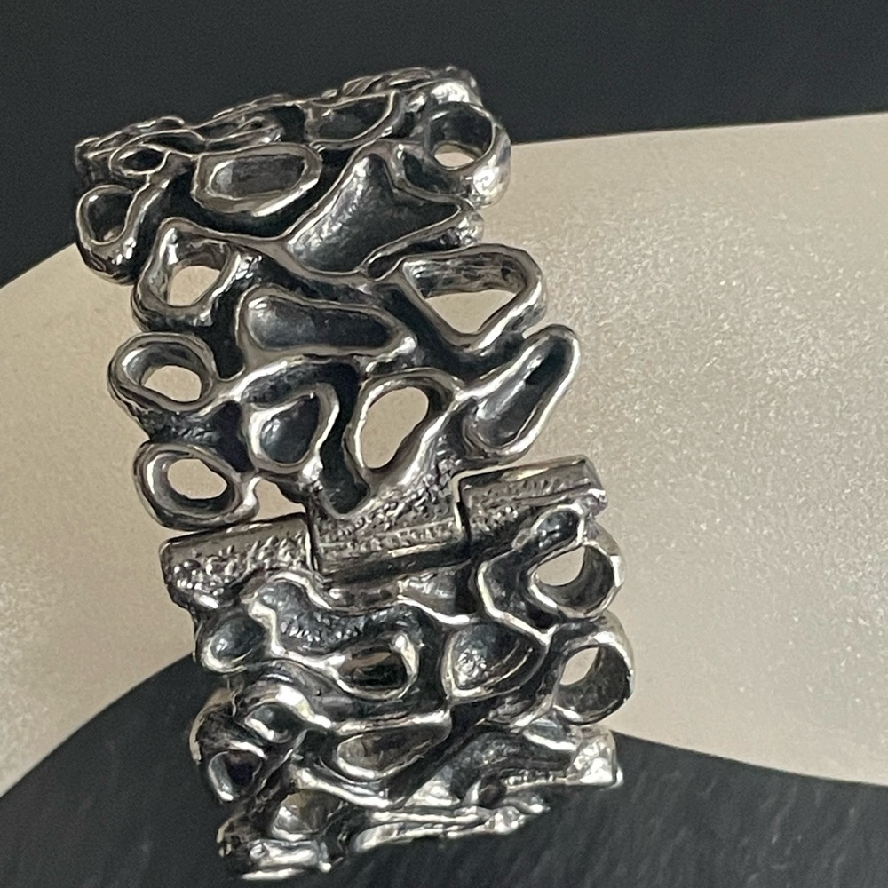 Vintage Brutalist ROBERT LARIN Bracelet Pewter Modernist 1960's Statemen…